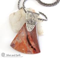 Red Flame Jasper Sterling Silver Necklace - One of Kind Gemstone Jewelry