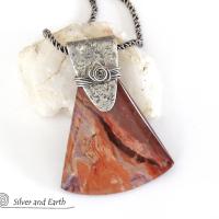 Red Flame Jasper Sterling Silver Necklace - One of Kind Gemstone Jewelry
