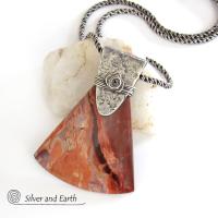 Red Flame Jasper Sterling Silver Necklace - One of Kind Gemstone Jewelry