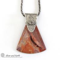 Red Flame Jasper Sterling Silver Necklace - One of Kind Gemstone Jewelry
