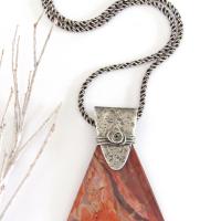 Red Flame Jasper Sterling Silver Necklace - One of Kind Gemstone Jewelry