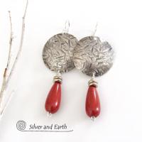 Sterling Silver Earrings with Red Jasper Stones - Modern Silver Jewelry