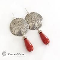 Sterling Silver Earrings with Red Jasper Stones - Modern Silver Jewelry