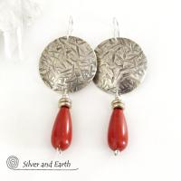 Sterling Silver Earrings with Red Jasper Stones - Modern Silver Jewelry