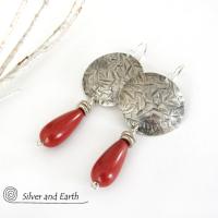 Sterling Silver Earrings with Red Jasper Stones - Modern Silver Jewelry