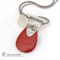 Red Jasper Sterling Silver Necklace - Handmade Silver & Stone Jewelry