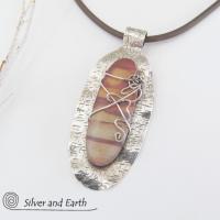 Sterling Silver Pendant Necklace with Natural Picture Jasper Stone