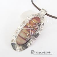 Sterling Silver Pendant Necklace with Natural Picture Jasper Stone