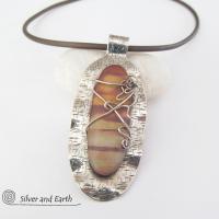 Sterling Silver Pendant Necklace with Natural Picture Jasper Stone