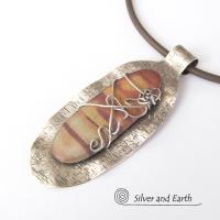 Sterling Silver Pendant Necklace with Natural Picture Jasper Stone