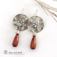 Sterling Silver Earrings with Red Tigers Eye Stones - Unique Sterling Jewelry