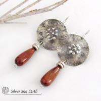 Sterling Silver Earrings with Red Tigers Eye Stones - Unique Sterling Jewelry