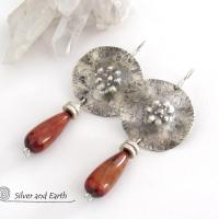 Sterling Silver Earrings with Red Tigers Eye Stones - Unique Sterling Jewelry