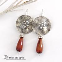 Sterling Silver Earrings with Red Tigers Eye Stones - Unique Sterling Jewelry