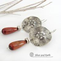 Sterling Silver Earrings with Red Tigers Eye Stones - Unique Sterling Jewelry