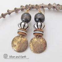 Gold Brass Earrings with African Beads - Boho Chic Tribal Jewelry