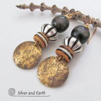 Gold Brass Earrings with African Beads - Boho Chic Tribal Jewelry