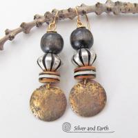 Gold Brass Earrings with African Beads - Boho Chic Tribal Jewelry