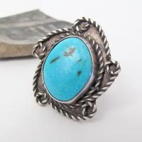 Big Turquoise Sterling Silver Ring - Vintage Southwestern Jewelry