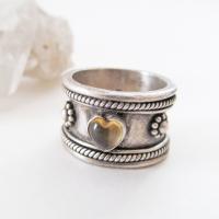 Vintage Sterling Silver Band Ring with Heart Shaped Smoky Quartz Gemstone