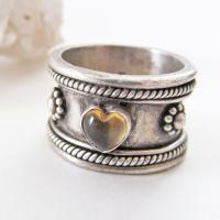 Vintage Sterling Silver Band Ring with Heart Shaped Smoky Quartz Gemstone