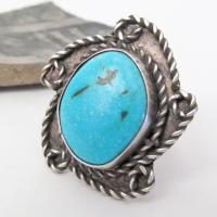 Big Turquoise Sterling Silver Ring - Vintage Southwestern Jewelry