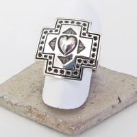 Sterling Silver Heart & Cross Ring - Southwestern Jewelry