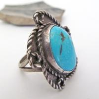 Big Turquoise Sterling Silver Ring - Vintage Southwestern Jewelry