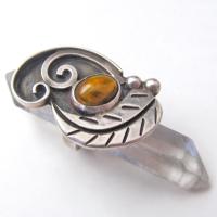 Big Bold Vintage Statement Ring with Sterling Silver Leaf and Tigers Eye Stone