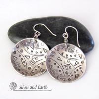 Round Sterling Silver Earrings with Unique Hand Stamped Texture