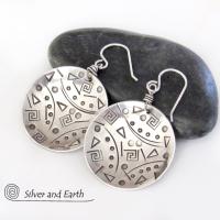 Round Sterling Silver Earrings with Unique Hand Stamped Texture