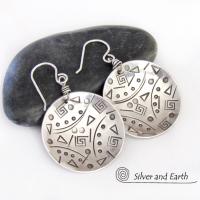 Round Sterling Silver Earrings with Unique Hand Stamped Texture