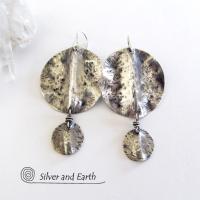 Textured Sterling Silver Dangle Earrings - Modern Silver Jewelry