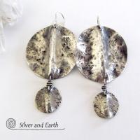 Textured Sterling Silver Dangle Earrings - Modern Silver Jewelry