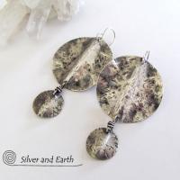 Textured Sterling Silver Dangle Earrings - Modern Silver Jewelry