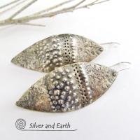 Earthy Organic Sterling Silver Dangle Earrings - Modern Rustic Edgy Jewelry