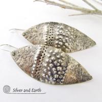 Earthy Organic Sterling Silver Dangle Earrings - Modern Rustic Edgy Jewelry