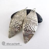 Earthy Organic Sterling Silver Dangle Earrings - Modern Rustic Edgy Jewelry