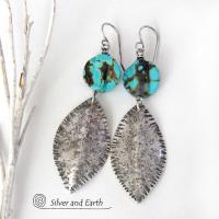 Earthy Organic Sterling Silver Earrings with Natural Turquoise Stones