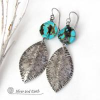 Earthy Organic Sterling Silver Earrings with Natural Turquoise Stones