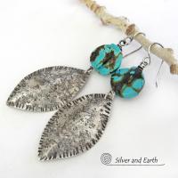 Earthy Organic Sterling Silver Earrings with Natural Turquoise Stones