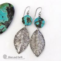 Earthy Organic Sterling Silver Earrings with Natural Turquoise Stones