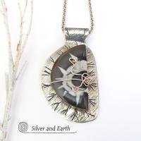 Sterling Silver Necklace with Septarian Fossil Stone - Natural Stone Jewelry