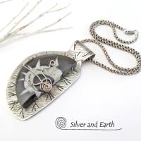 Sterling Silver Necklace with Septarian Fossil Stone - Natural Stone Jewelry