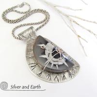 Sterling Silver Necklace with Septarian Fossil Stone - Natural Stone Jewelry