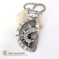 Sterling Silver Necklace with Septarian Fossil Stone - Natural Stone Jewelry
