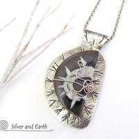 Sterling Silver Necklace with Septarian Fossil Stone - Natural Stone Jewelry