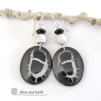 Septarian Fossil Stone Earrings - Ancient Natural Fossil Jewelry