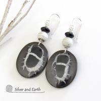 Septarian Fossil Stone Earrings - Ancient Natural Fossil Jewelry
