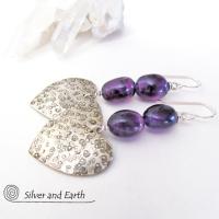 Sterling Silver Heart Earrings with Amethyst Gemstones - Romantic Heart Jewelry